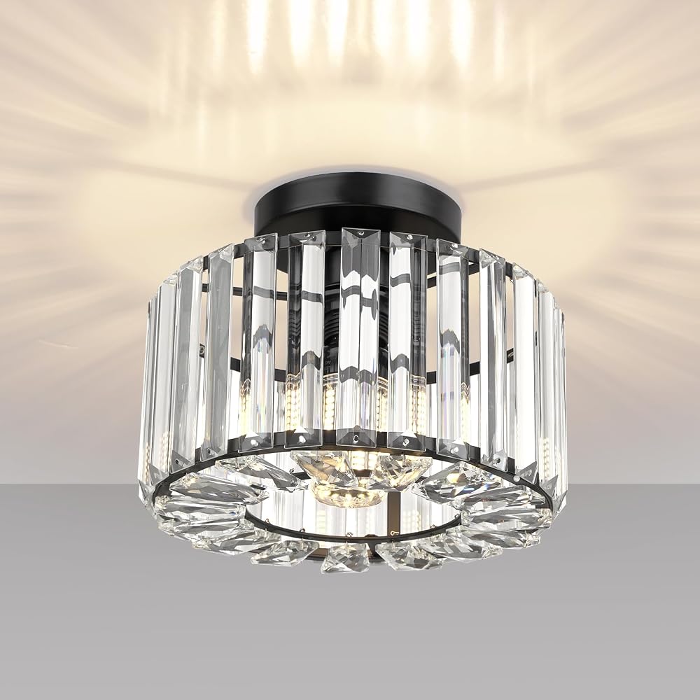 FRIDEKO HOME Crystal Ceiling Light Easric Modern Flush Mount Black