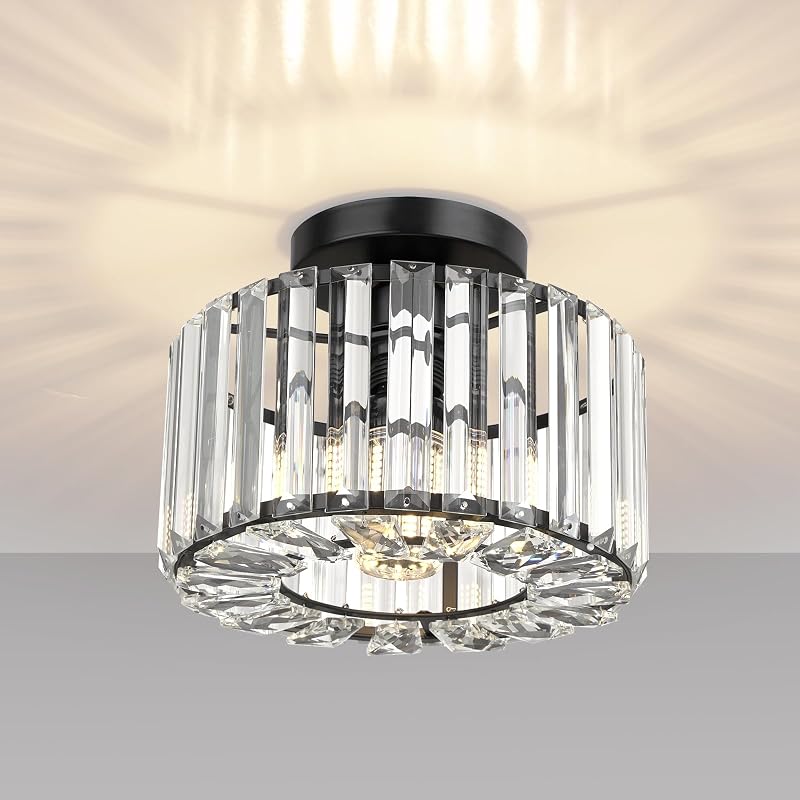 FRIDEKO HOME Crystal Ceiling Light Easric Modern Flush Mount Black