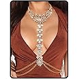 ELABEST Boho Rhinestone Statement Chest Chain Crystal Necklace Body Chain Summer Beach Body Jewelry Accessories for Women