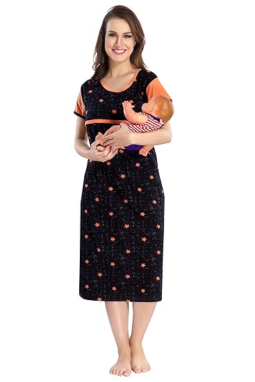 Women Printed Maternity Feeding Nighty