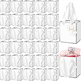 Yeaqee 50 Pcs Mini Metallic Paper Gift Bags with Handles 4x2.75x4.5'' Tiny Small Gift Bags with Thank You Tag for Wedding Graduation Birthday Party Return Gifts Jewelry Business (White,Silver)