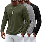 Ficerd 3 Pack Men's Big and Tall Shirts, Long Sleeve Basic T Shirts Athletic Loose Fit Tops Crew Neck Stretch Pullover Tee