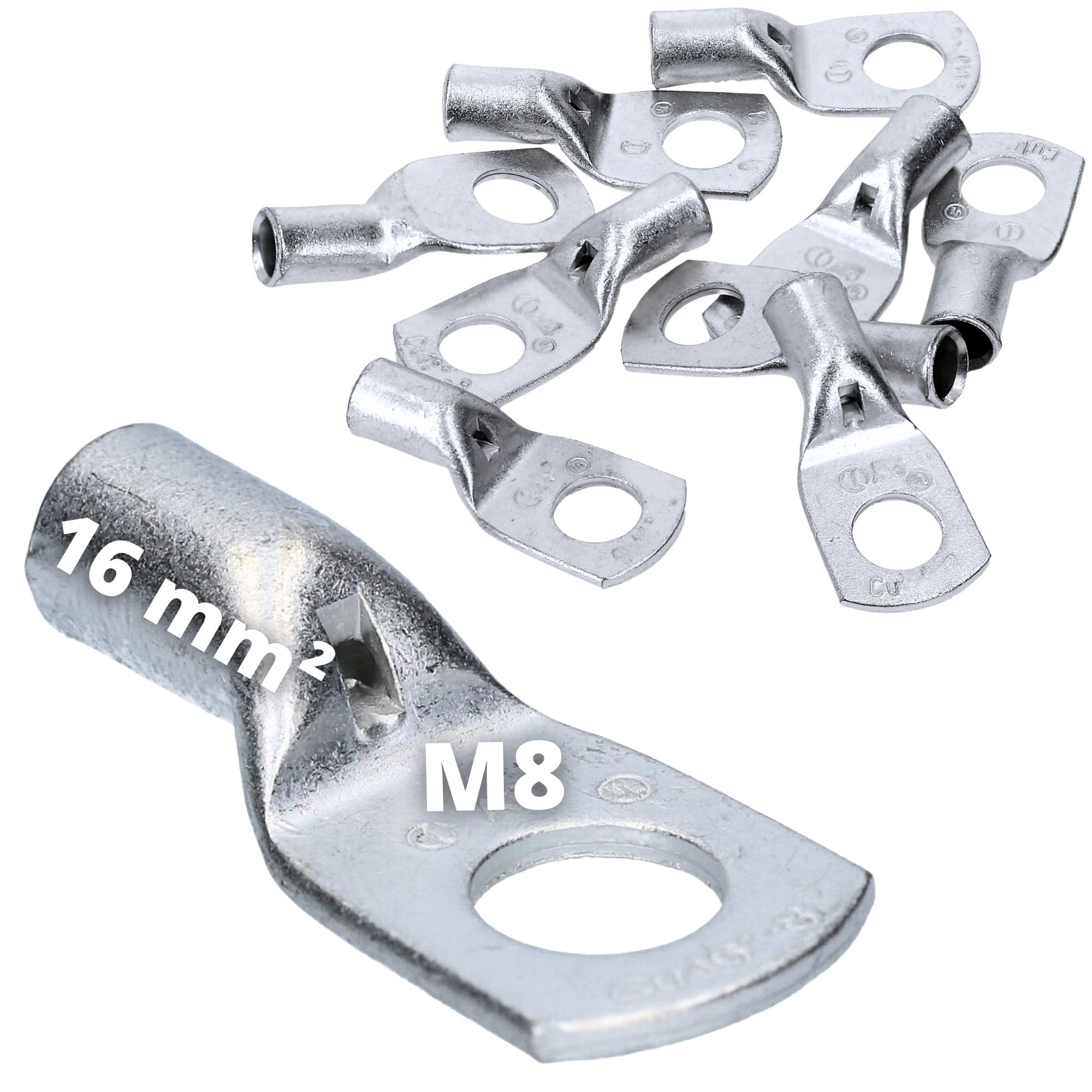 Pack of 10 Cembre A3-M8 Tubular Cable Lug 16 mm² M8 Uninsulated Copper Tin-Plated
