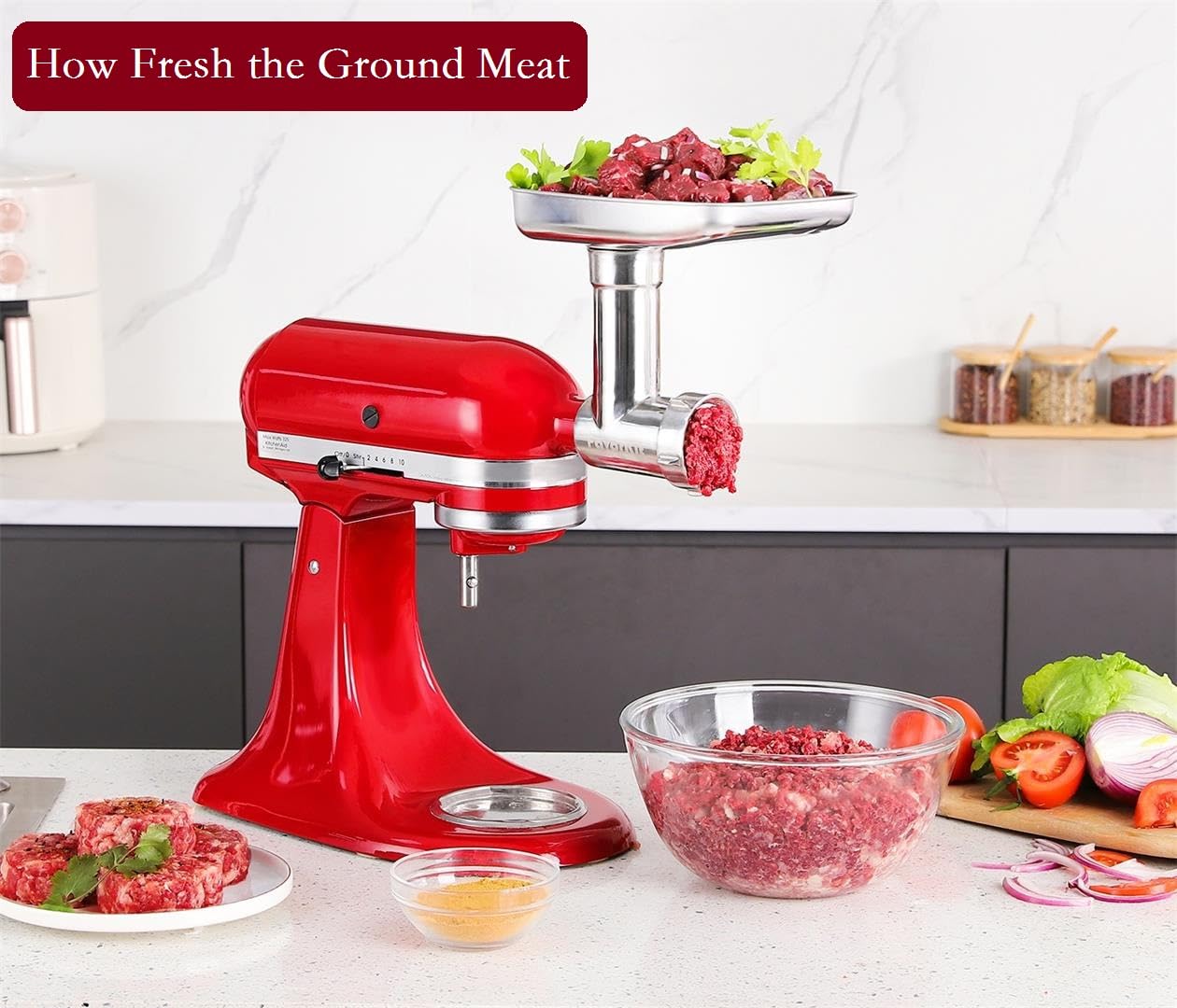FavorKit Stainless Steel Food Grinder Attachment for KitchenAid Mixers, Dishwasher Safe Meat Processor Aceesory Included 3 Sausage Stuffer Tubes