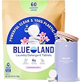BLUELAND Laundry Detergent Tablets, Starter Set, Spring Bloom Scent, 60 Count with Tin, Plastic-Free Eco-Friendly Pods, Sheets, Liquid Alternative - Natural, Gentle