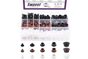 Swpeet 630Pcs White and Black Plastic Hole Plugs Assortment Kit - 1/5" 1/4" 5/16" 3/8" 1/2" Screw Covers, Flush Type Snap-in 