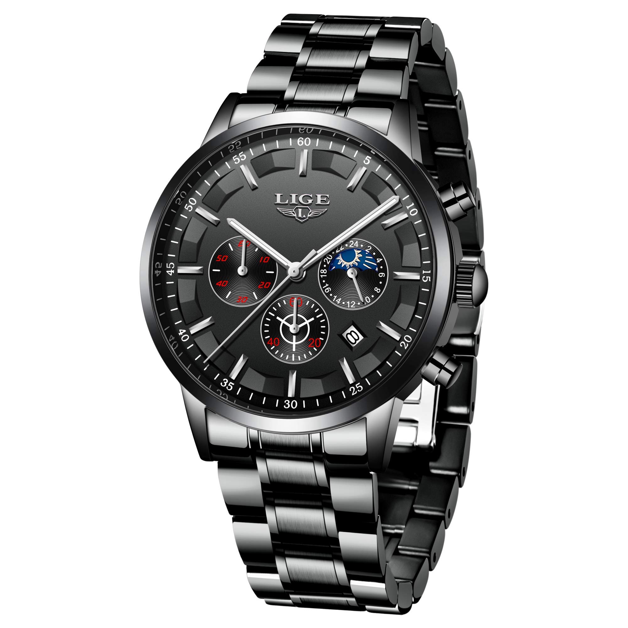 LIGE Men Analog Japanese Quartz Watch with Stainless Steel Strap LG9877E-LD — image 1