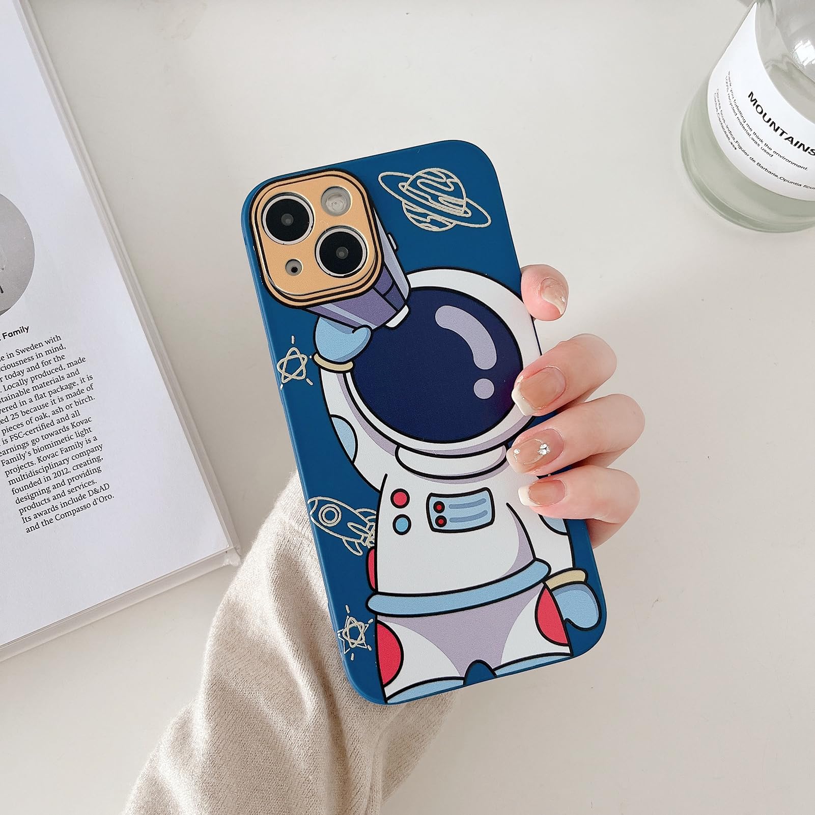 Yonds Queen for iPhone 15 Plus Cute Case, Cool Cartoon Astronaut Space Design Stylish Bumper Women Girls Protective Anti-Slip Shockproof Fashion Creative Case (Blue Telescope, iPhone 15 Plus) — image 1