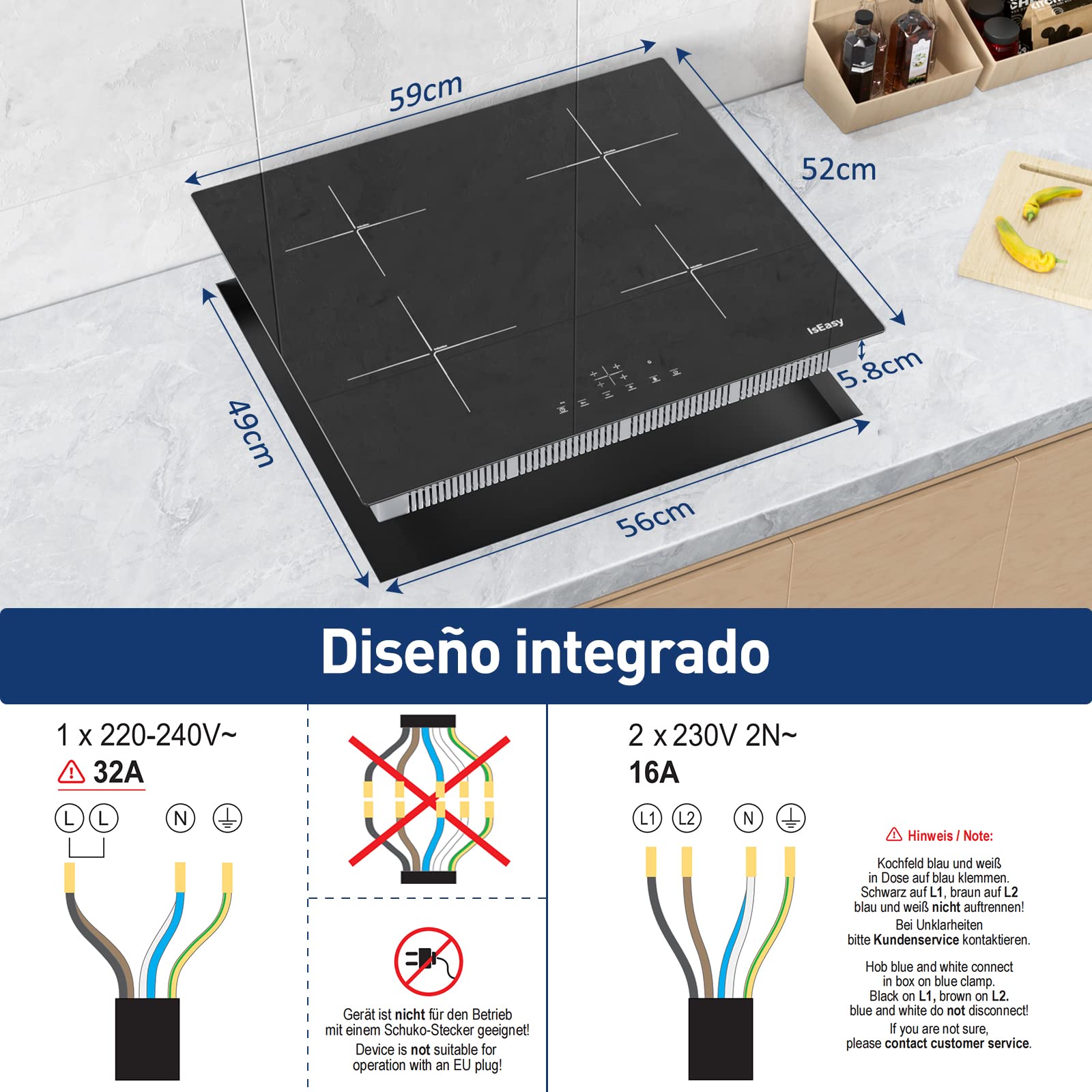 IsEasy Induction Hob dimensions and wiring diagrams