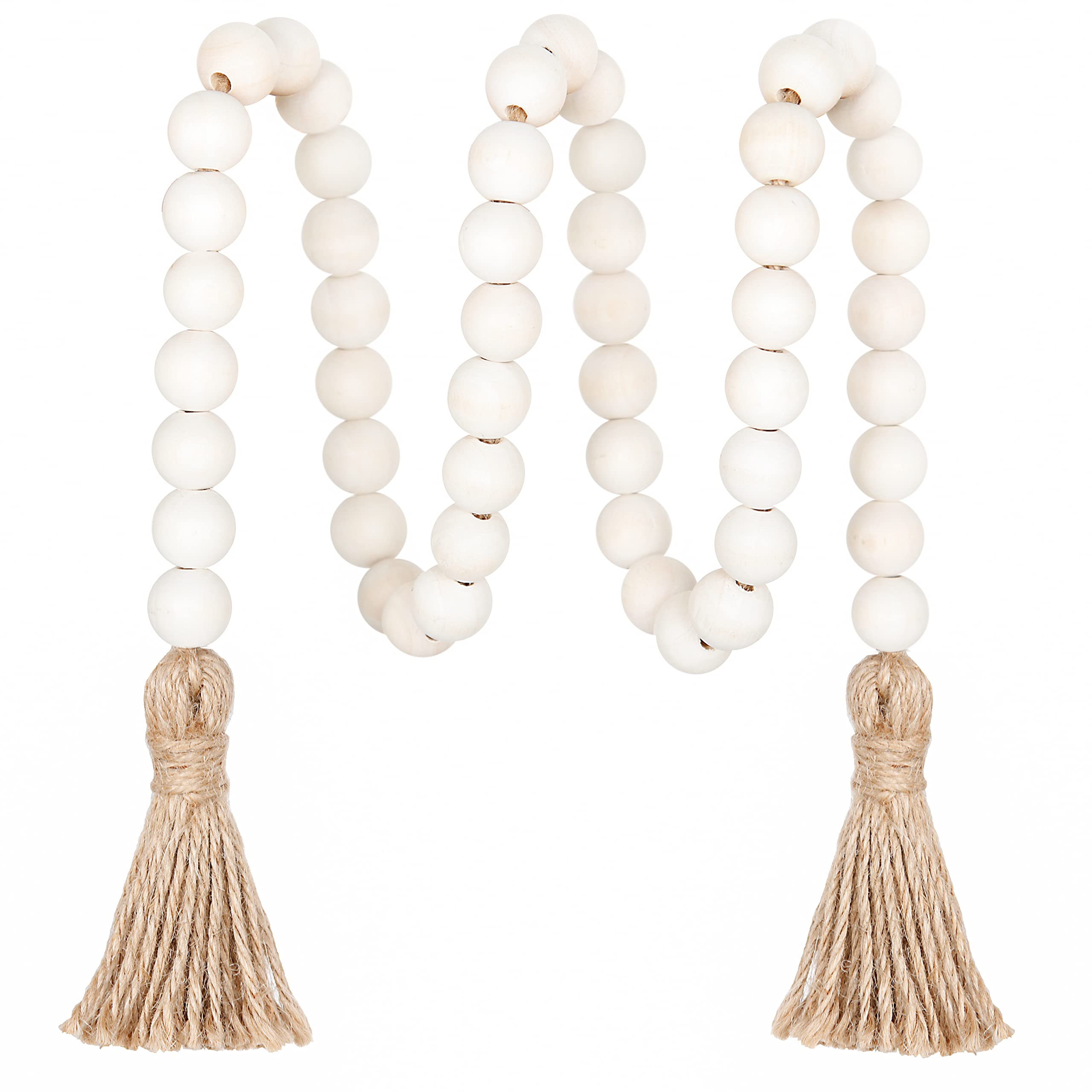 Photo 1 of Meplait 39in Wood Bead Garland Farmhouse with Tassels,Versatile Prayer Beads Boho Chic Wall Hanging Home Decor(Natural)