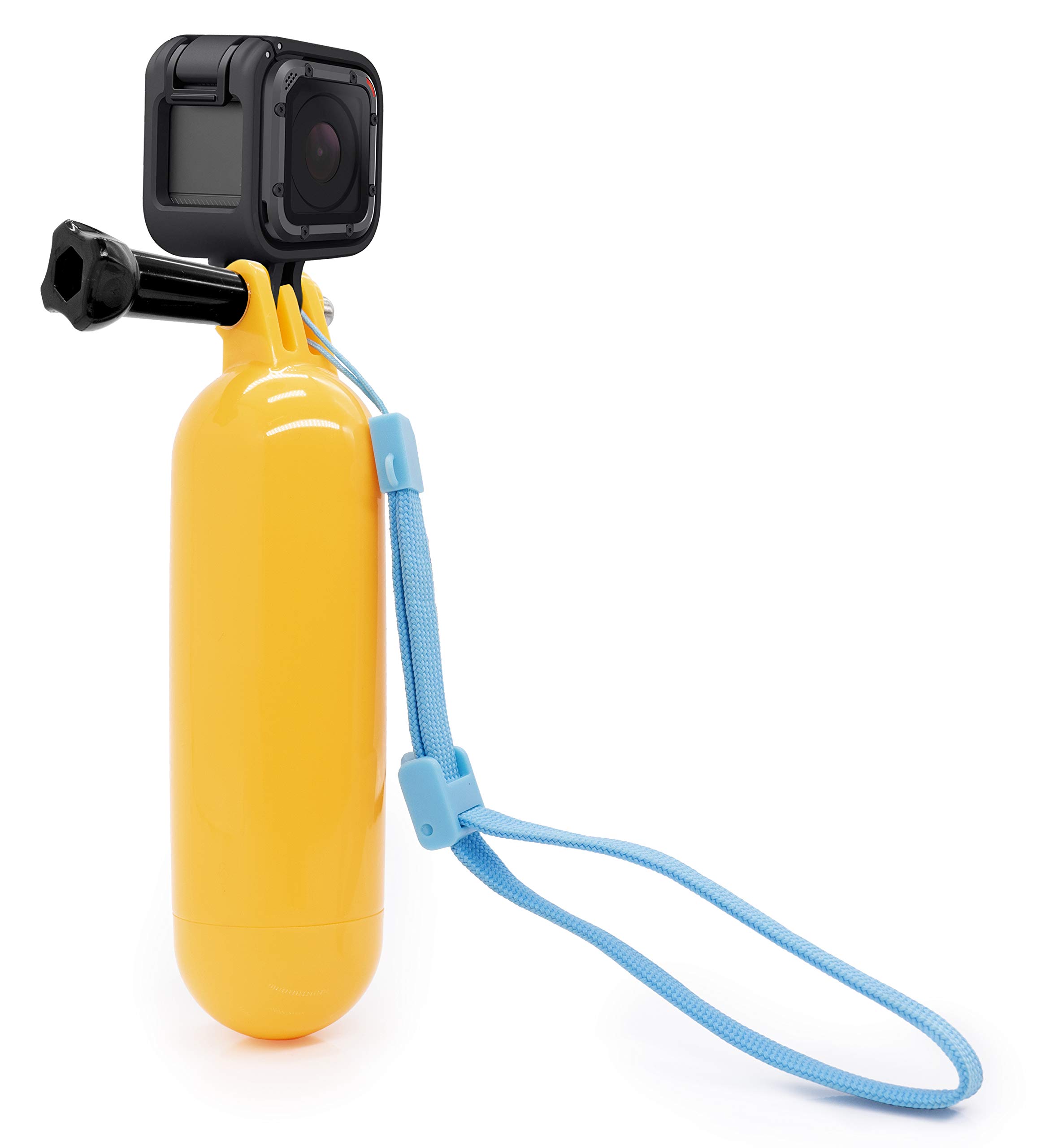 MyGadget Floating Waterproof Hand Grip Compatible with GoPro Hero 10 9 8 7 Xiaomi Yi - Selfie Stick Mount with Strap & Screw for Swimming and Diving - Yellow
