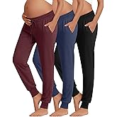 Sweetyweee 3 Pack Women's Lounge Maternity Pants, Casual Joggers Underbelly Pregnancy Sweatpants with Drawstring and Pockets