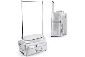 REMEIT Dance Bag with Garment Rack, Glitter Blue 28" Dance Competition Must Haves Garment Bags for Travel, Costumes Rolling Garment Bags For Travel Collapsible Suitcase for Dancers Performers Recital