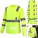 WPLM 5 Pack Hi Vis Long Sleeve Safety Shirts Reflective DryBlend Shirts for Railway Colleague Moisture Wicking Multipack