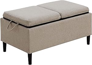 Convenience Concepts Designs4Comfort Magnolia Storage Ottoman With Trays, Soft Beige Fabric