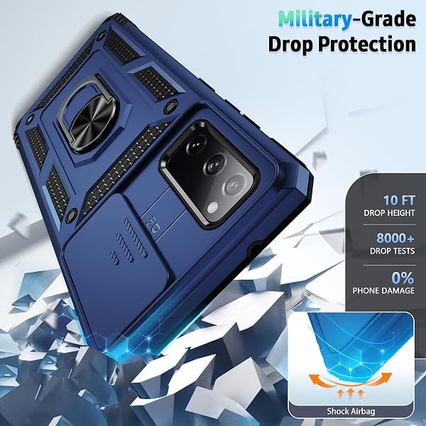 WEYCOLOR FOR SAMSUNG GALAXY S20 FE 5G CASE WITH CAMERA LENS COVER, HD SCREEN PROTECTOR, 10 FT MILITARY GRADE DROP PROTECTION, MAGNETIC RING HOLDER KICKSTAND PROTECTIVE PHONE CASE, NAVY BLUE