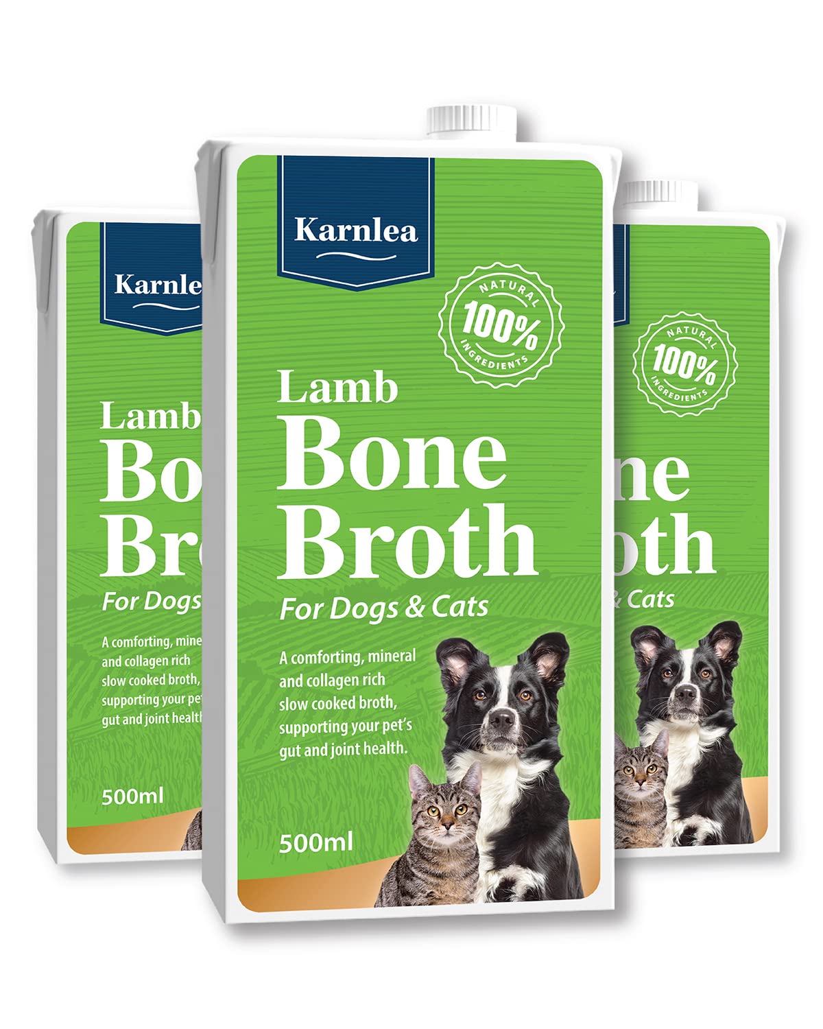 Karnlea Pets Lamb Bone Broth - 3x 500ml | 100% Real & Natural Liquid Bone Broth for Cats & Dogs | Nutritious, High in Collagen & Protein for Healthy Joints, Gut, Digestion, Skin & Sickness Recovery — image 1