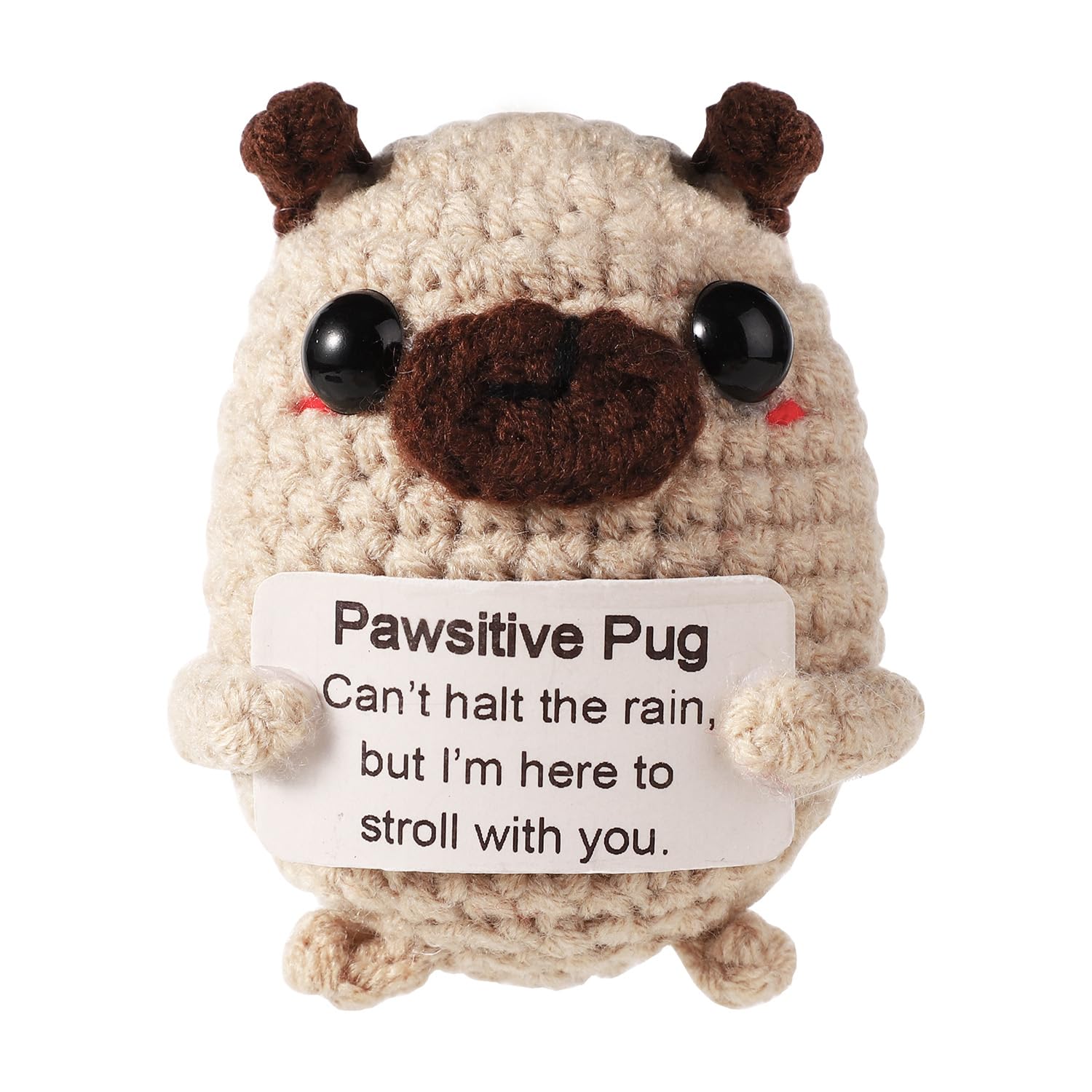 Positive Dog, Mini Positive Animals Cute Knitted Dog Toys Good Luck Gifts Knit Gifts Knitted Positive Doll Holding Support Card for Encouragement Decoration Party