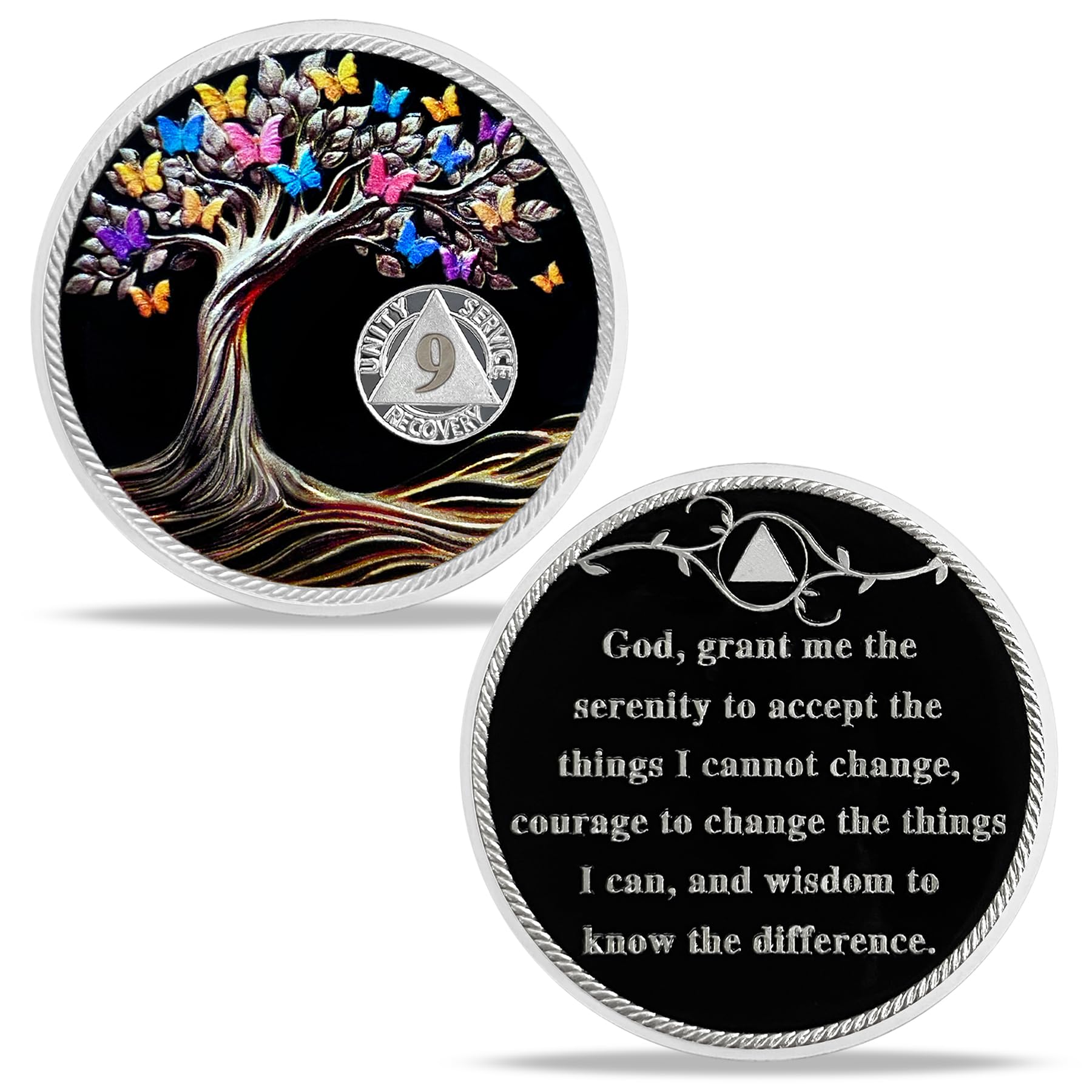 9 Months Sobriety Coin Butterfly Tree of Life AA Chips and Medallions,Sobriety Recovery Chip Sober Token Sobriety Gifts for Men Women Celebrating Alcoholics Anonymous Recovery