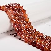 Land Long 10mm 75pcs Burnt Orange Fire Agate Smooth Round Stone Gemstone DIY Beads for Jewelry Making