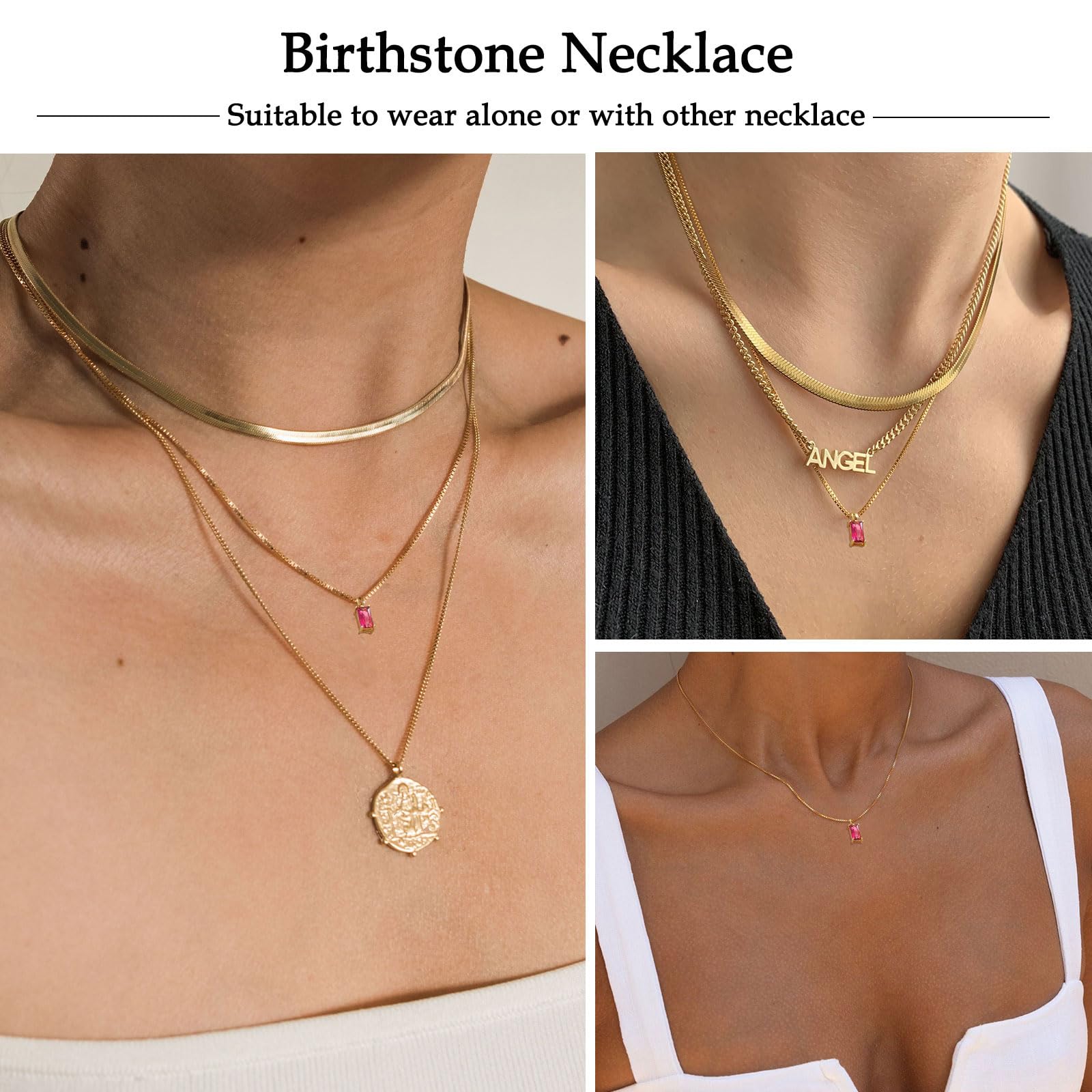 FUNEIA Diamond Necklaces for Women 14K Gold Plated Emerald Birthstone Necklace for Women Mothers Dainty Gold Necklace Blue Green Cubic Zirconia Pendant Necklace Birthday Gifts for Women Jewelry