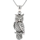 Jewelry Trends Perching Owl Bird Sterling Silver Animal Pendant Necklace 18"