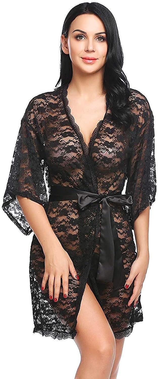 ARARA Beautiful Women Lace Nightwear Robe with Panty Set
