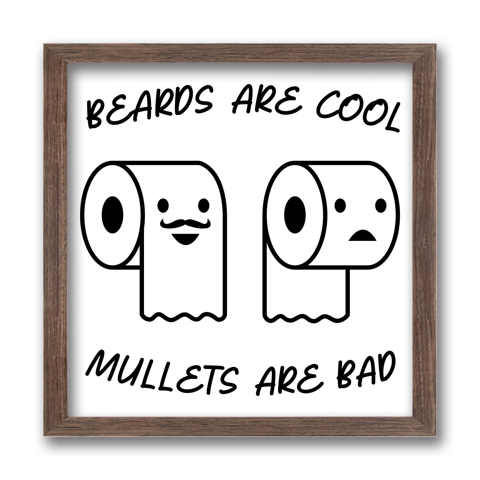 FINGERINSPIRE Beards Are Cool Mullets Are Bad Wood Sign with Acrylic Layer 17.9x17.9 cm Rustic Humor Toilet Paper Bathroom Signs Funny Wooden Sign Hanging Frame Sign for Home Washroom Bathroom Decor