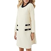 Kedera Womens Long Sleeve Tweed Dress Elegant Crew Neck A-line Party Vintage Mini Skirt Causal Dresses