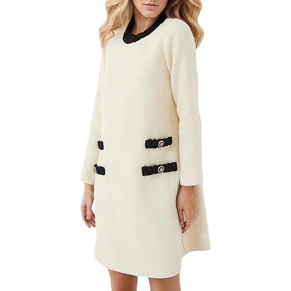LifeShe Women's Long Sleeve Tweed Mini Dress Business Work Short Dress  Elegant Cute Party Dresses White at Amazon Women's Clothing store