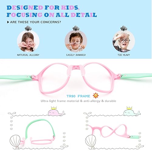 Gaoye Blue Light Blocking Glasses Kids Pack Cute Fake Eyeglasses