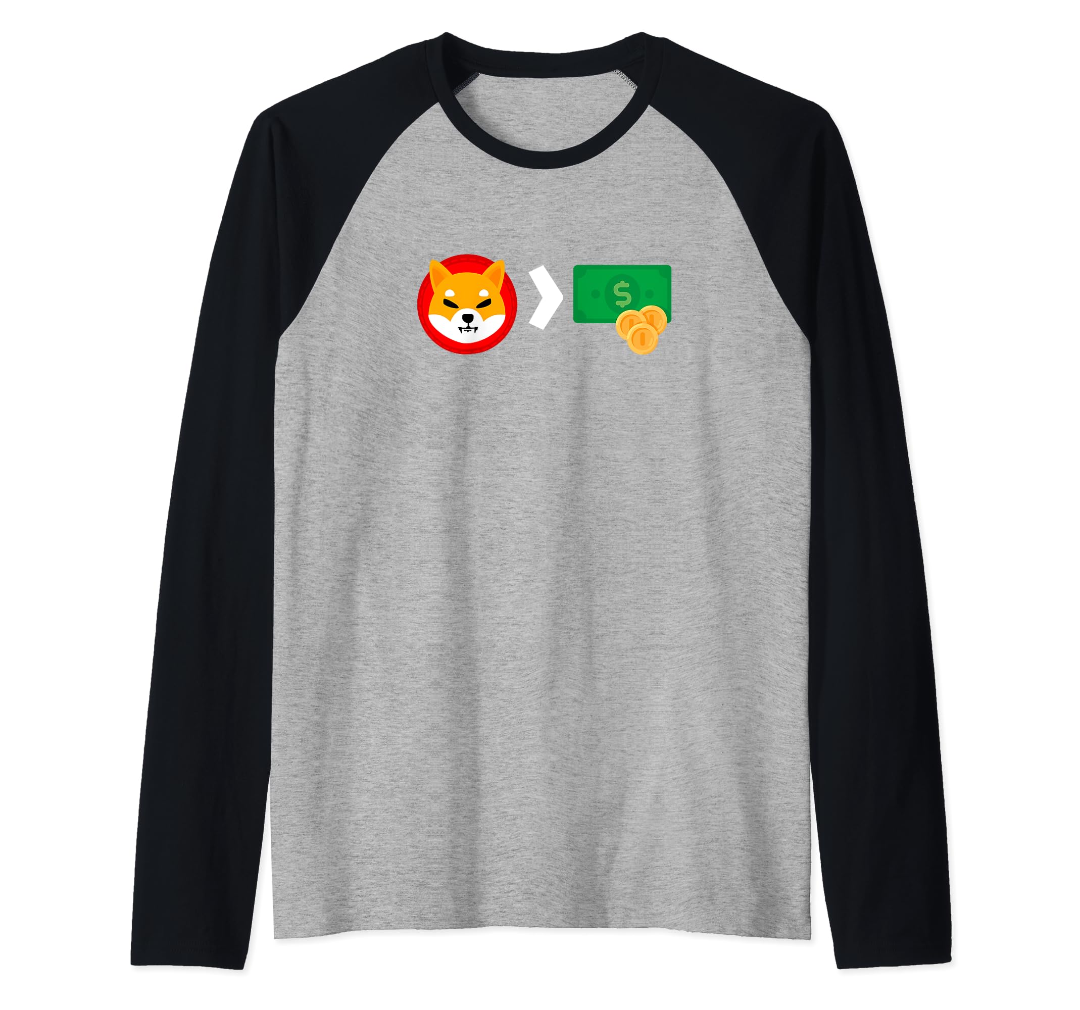 Shiba Inu Coin Vs Dollar Bill Blockchain Cryptocurrency HODL Raglan Baseball Tee