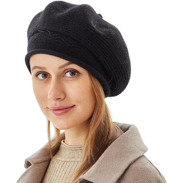 niceacsrise Black Beret - Warm Lined Wool Angora Knit Berets  display picture 2