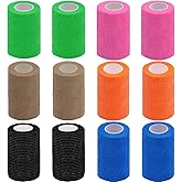 Clooflar 12 Pack Self Adhesive Bandage Wrap,3" X 5 Yards Multi-Colored Elastic Cohesive Bandage for Sports,Wrist,Ankle,Vet Wrap,Grip Tape