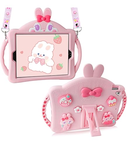 Cartoon Case For IPad Air 1/2 IPad 9.7 2017/2018,MONEHOYSY Cute Soft Silicone Kickstand [Drop Proof,Shock Proof,Anti Slip] Back Stand Cover Case For Kids Children Teens Girls Boys (Kurom-4