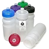 Rolling Sands USA Made 20 Ounce Sports Water Bottles - 6-Pack BPA-Free Blank Sports Bottles for Small Teams, Adults & Kids - Clear Frost Bottle/Variety Lid, No Smell No Taste