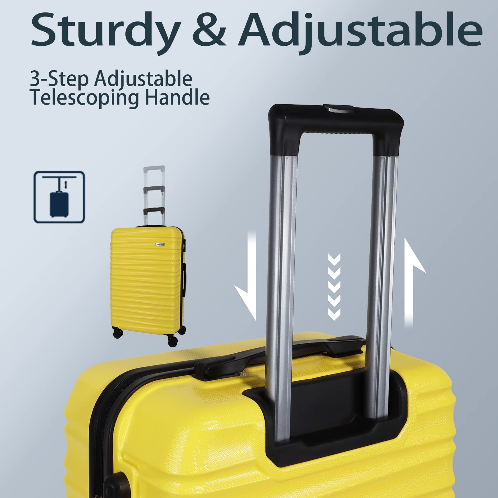 Aklsvion Luggage Sets 3 Piece (20/24/28 inch)-Carry On Suitcase-Suitcase With Wheels-PC+ABS - Hardside Spinner Travel Luggage (Yellow, 3 Pcs Set)