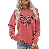 Sunidol Womens Dog Mom Sweatshirts Cute Dog Paw Print Heart Graphic Long Sleeve Crewneck Casual Tee Tops