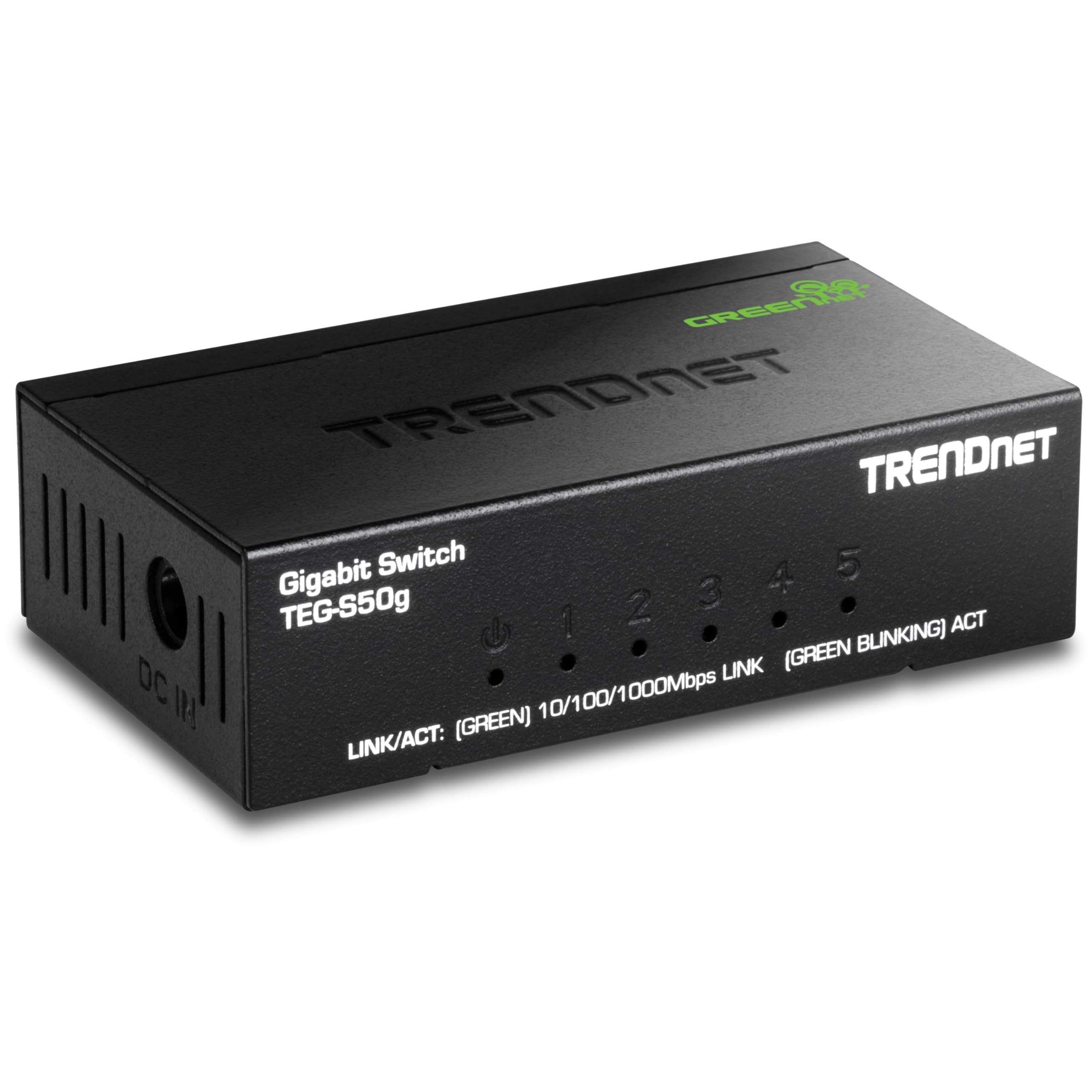 TRENDnet 5-Port Unmanaged Gigabit GREENnet Desktop Metal Switch, TEG-S50g,Ethernet Splitter, Ethernet/Network Switch, 5 x Gigabit Ports, Fanless, 10 Gbps Switching Fabric, Black