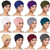 9 Pieces Solid Women Chemo Hat Stretchy Turban Beanie,Pre Tied Chemo Head Scarf Beanie Skull Cover Cap for Women Hair Loss