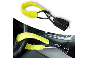 Jawmoy 1 PC Steering Wheel Lock, Seat Belt Lock, Anti Theft Car Device Wire Rope Locks with 2 Keys, Fit for Most Vehicles Truck SUV Van (Yellow)