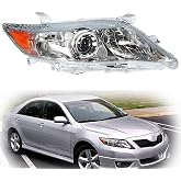 munirater 81110-06520 Right Front Chrome Projector Headlight Light Lamp Passenger Side Replacement for Ca-mry 4-Door Sedan 2010 2011