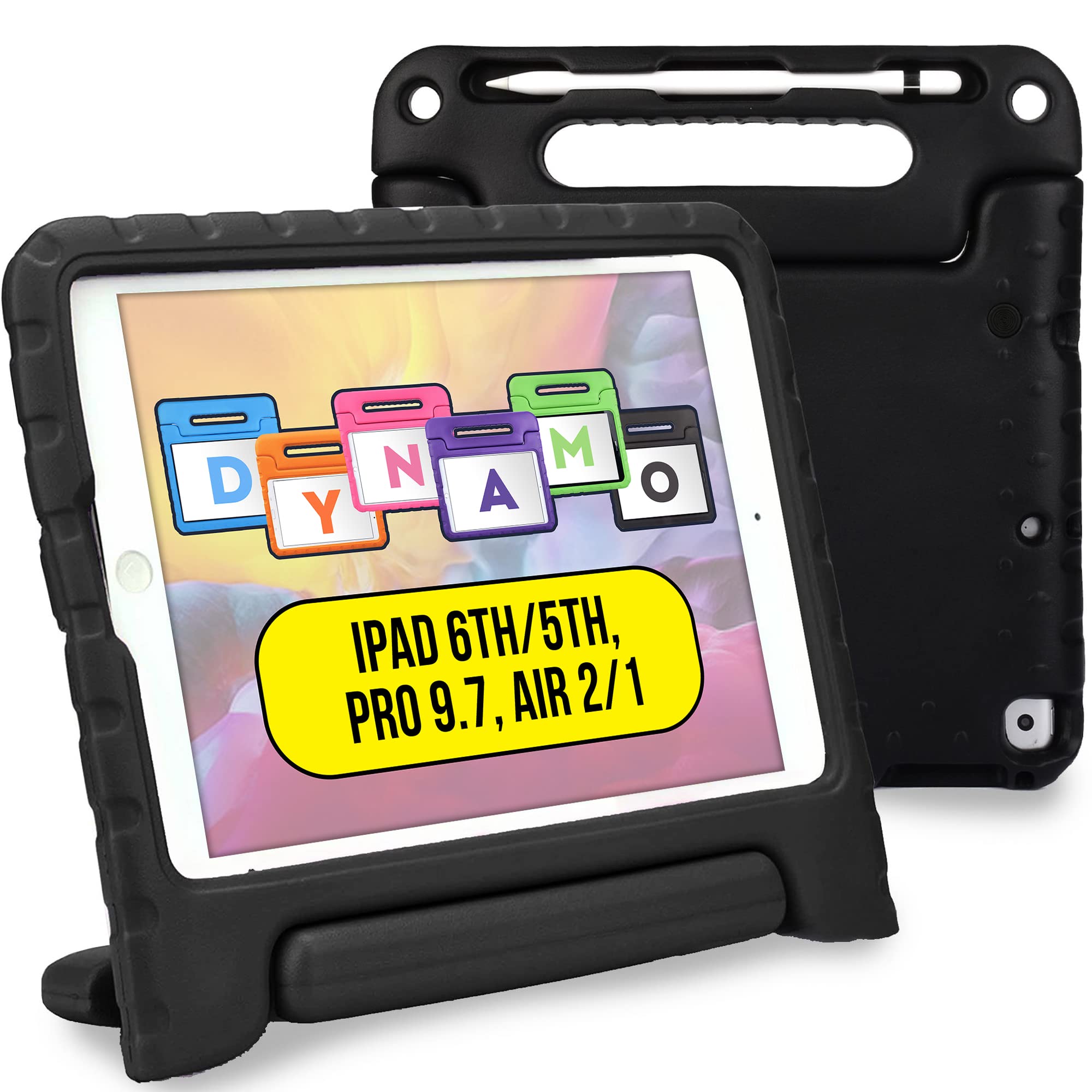 Official Cooper Dynamo iPad Air 1/ Air 2, Pro 9.7 Case for Kids, iPad 6th/ 5th Generation Case for Kids, Rugged Foam, Magic Handle, Stand, Pencil Holder, Eco-Mailer (Black)