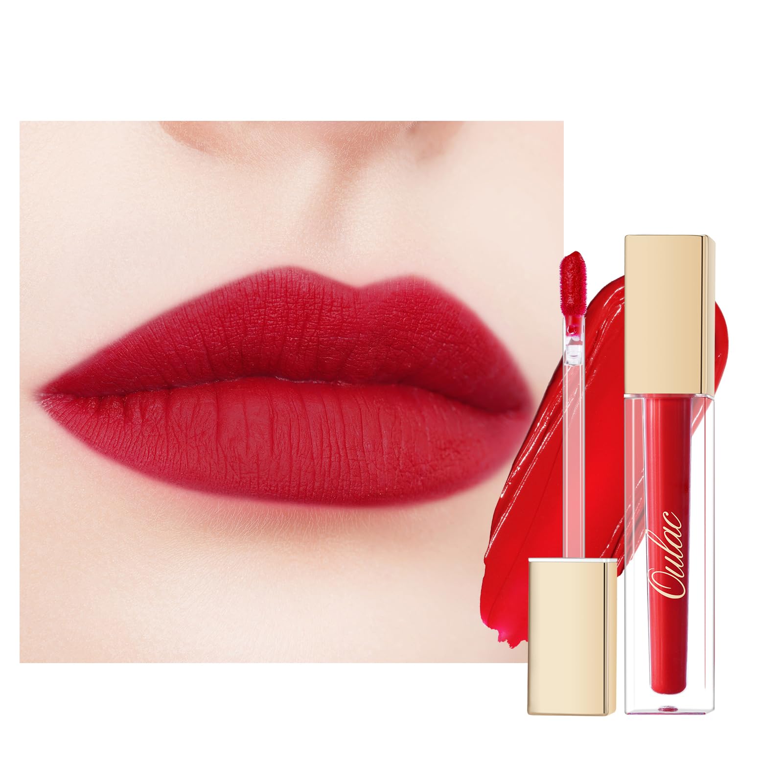 Oulac Red Matte Lipstick for Women, Red High Impact Lipcolor, Matte Liquid Lip Gloss,Long Lasting Lipstick Waterproof Formula with Vitamin E & Rose Oil, Vegan M02