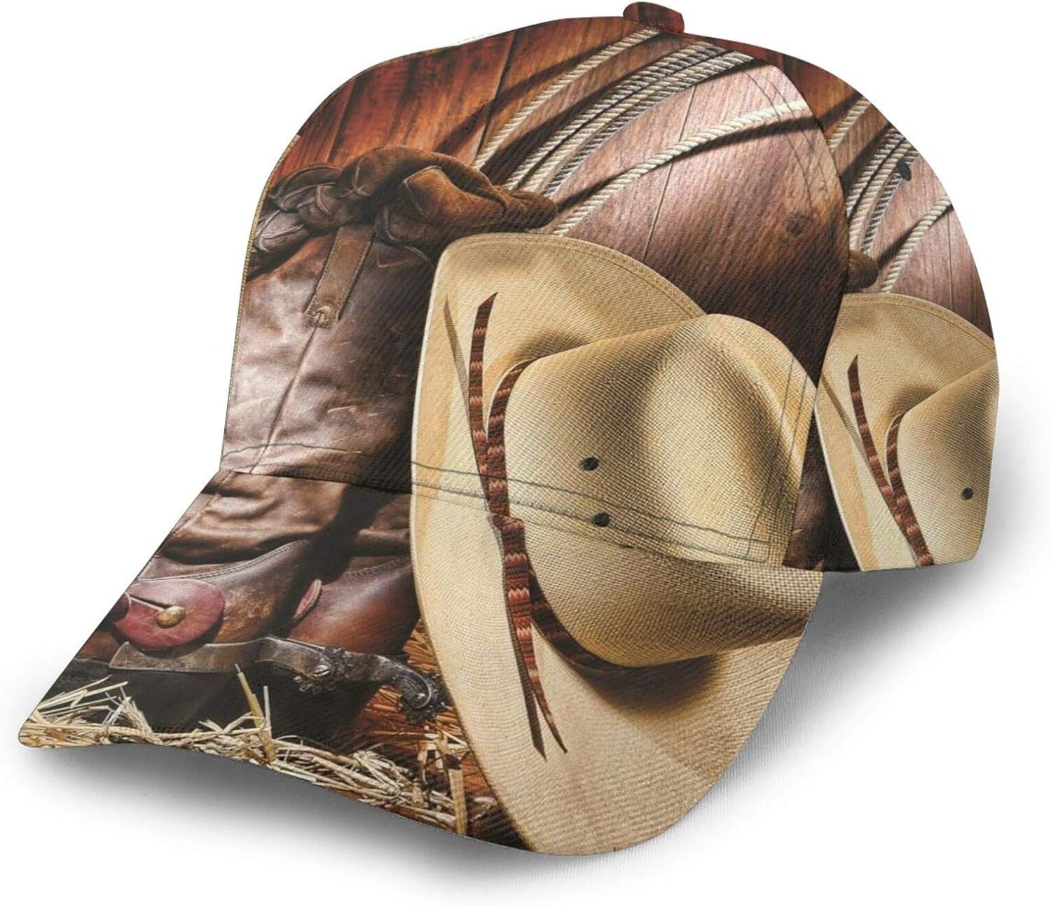 MFILUDTY Cowboy Black Hat Western Boots Print Casual Baseball Cap