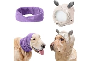 SUNHUKUS Quiet Ears for Dogs Anxiety Barking Dog Ear Covers Muffs Snood for Noise 2PCS Ear Hearing Earmuffs Fireworks Protection Anti Anxiety Dog Hat Large Dog (Purple & White)