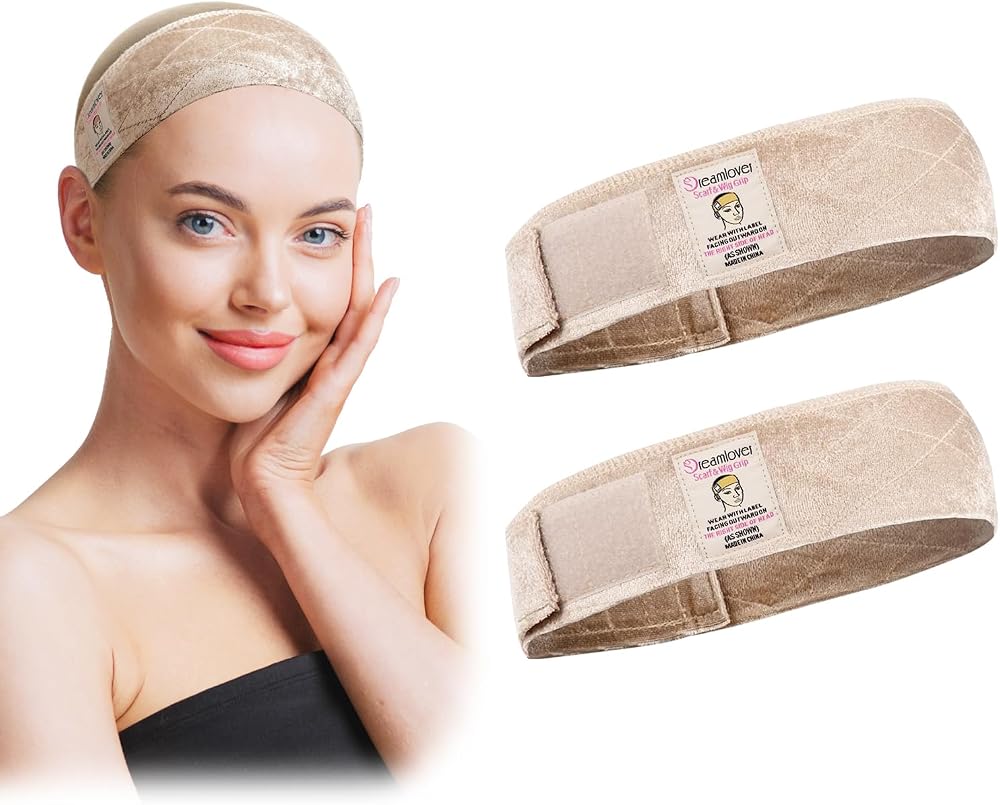 Dreamlover Wig Grip Band, Non-Slip 2 PCS Adjustable Headband for Wigs, Nude | No Glue Needed, Protect Edges, All-Day Wear, fo