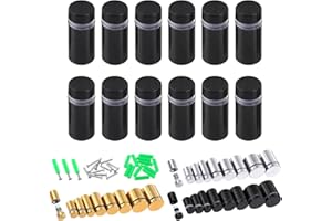 Swpeet 12 Sets 1/2" x 1" Black Stainless Steel Standoff Screws, Wall Standoff Mounts Glass Acrylic Nail with Screws and Wall 