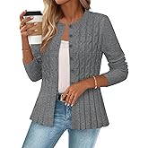 MEROKEETY Women's Cable Knit Peplum Cardigan Sweaters 2026 Trendy Fall Open Front Button Down Soft Knitted Coat