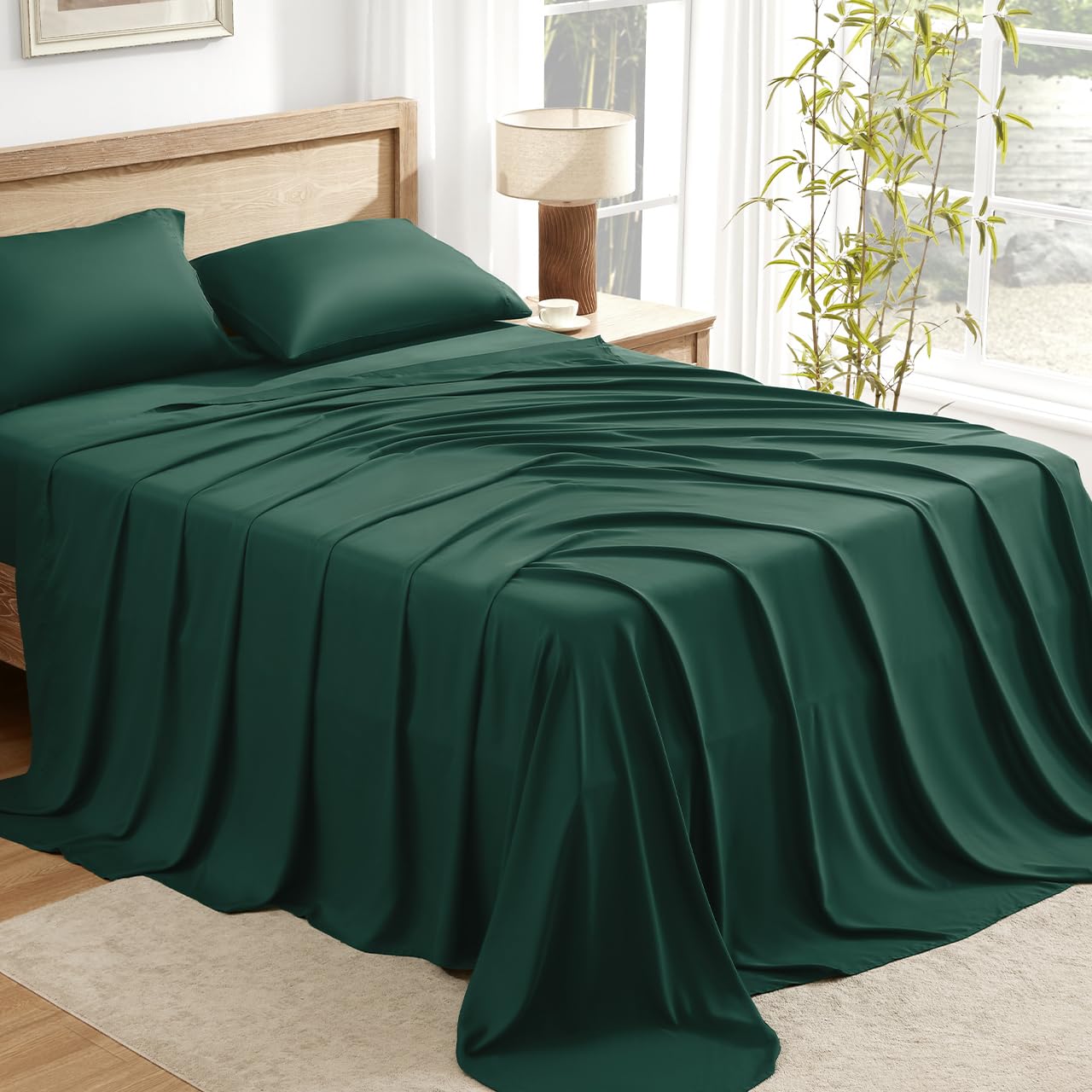 Photo 1 of Andency California King Sheet Sets, 100% Viscose Derived, Cooling Sheet Set, Deep Pocket Up to 16", Silky Soft Bed Sheets, Hotel Luxury Breathable Bedding Sheets & Pillowcases, Dark Emerald Green